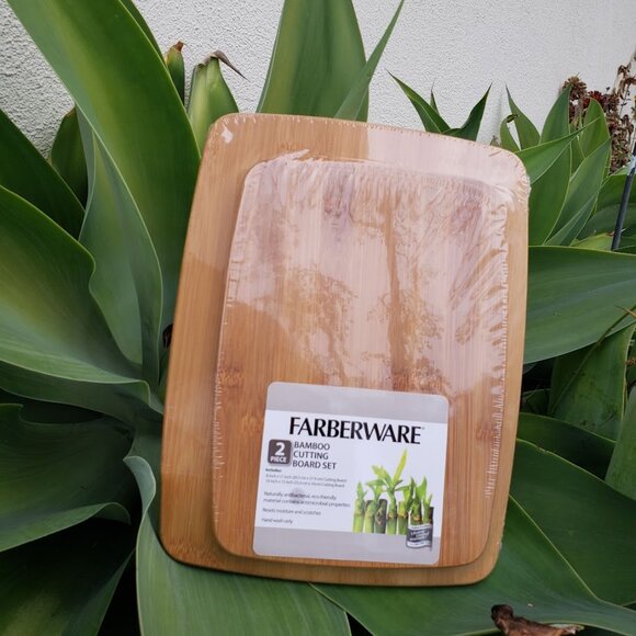 NEW set of 2 bamboo cutting boards board kitchen cooking supplies Farberware Kit - Picture 4 of 10